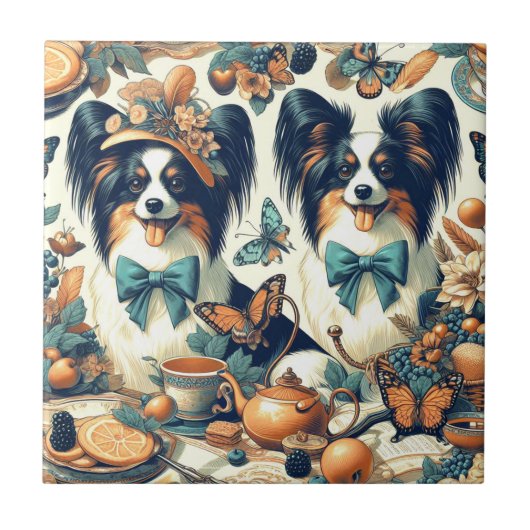 Niedliche Papillon Dog Illustration Fliese (Vorderseite)
