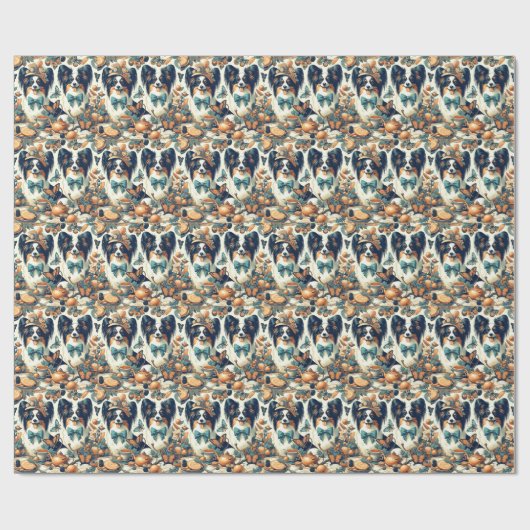 Niedliche Papillon Dog Illustration Geschenkpapier (Flach)