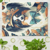 Niedliche Papillon Dog Illustration Geschirrtuch (Gefaltet)