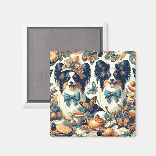 Niedliche Papillon Dog Illustration Magnet (Vorderseite/Rückseite)