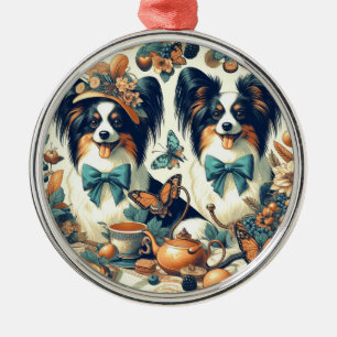 Niedliche Papillon Dog Illustration Ornament Aus Metall