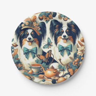 Niedliche Papillon Dog Illustration Pappteller