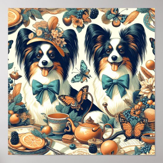Niedliche Papillon Dog Illustration Poster (Vorne)