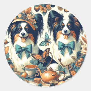 Niedliche Papillon Dog Illustration Runder Aufkleber