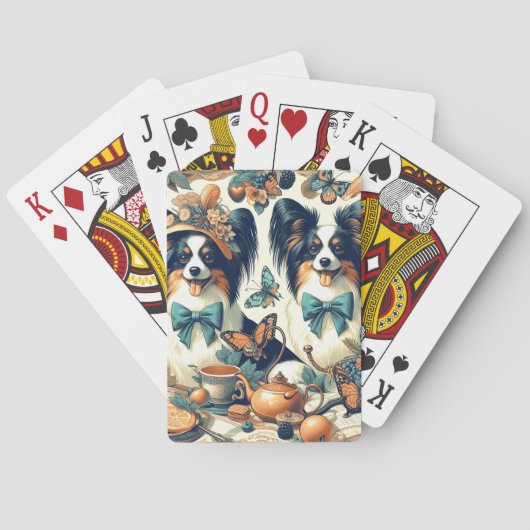 Niedliche Papillon Dog Illustration Spielkarten (Rückseite)