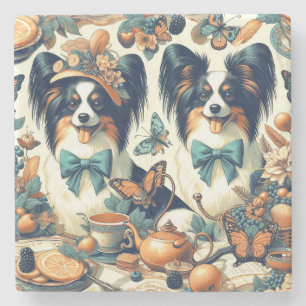 Niedliche Papillon Dog Illustration Steinuntersetzer