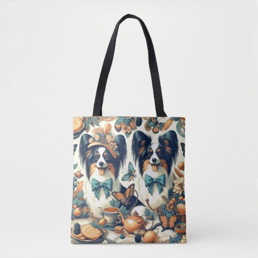 Niedliche Papillon Dog Illustration Tasche (Vorderseite)