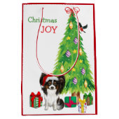 Niedliche Papillon Dog Weihnachtsmannmütze und Wei Mittlere Geschenktüte (Vorderseite)