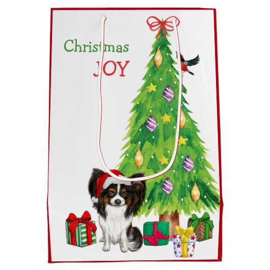 Niedliche Papillon Dog Weihnachtsmannmütze und Wei Mittlere Geschenktüte (Rückseite)