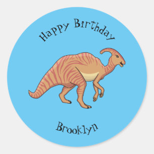 Niedliche Parasaurolophus-Dinosaurier-Cartoon-Abbi Runder Aufkleber