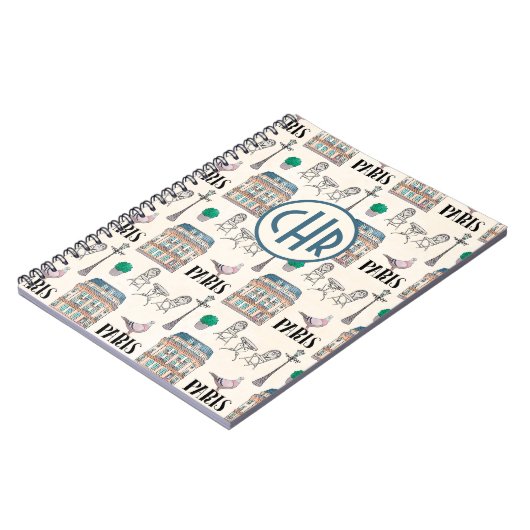 Niedliche Pariser Straße | Aquarellfarbenmonogramm Notizblock (Linke Seite)