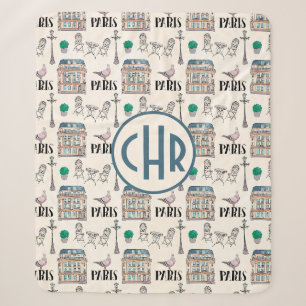 Niedliche Pariser Straße Aquarellfarbenmonogramm Sherpadecke