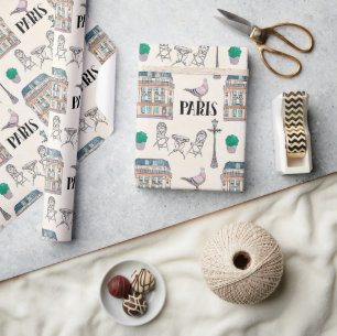 Niedliche Pariser Straße   Wasserfarbe Geschenkpapier