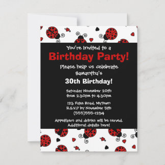 Niedliche Party Einladung Ladybug und Hearts Red P
