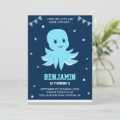 Niedliche Party Einladung von Blauem Oktopus Kinde (Stehend Vorderseite)