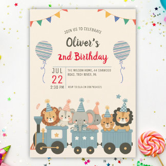 Niedliche Party Tiere auf einem bezaubernden Zug Einladung