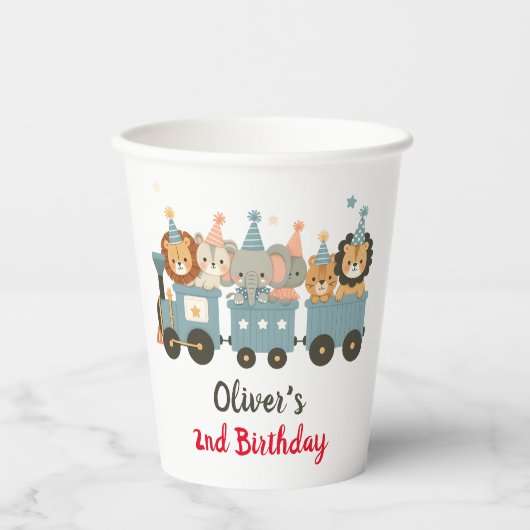 Niedliche Party Tiere im Zug Personalisiert Pappbecher (Vorderseite)