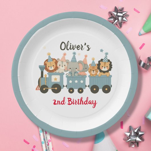Niedliche Party Tiere im Zug Personalisiert Pappteller