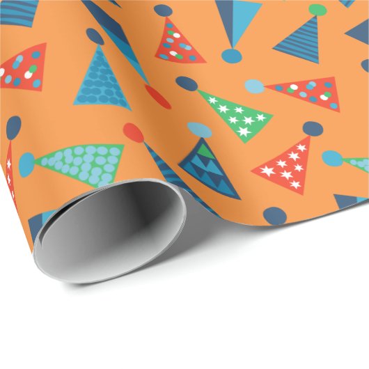 Niedliche Partyhütten auf Orange Geschenkpapier (Rolleneckpunkt)