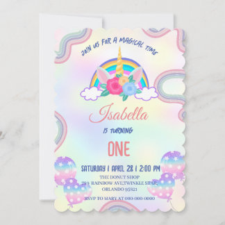 Niedliche Pasta Unicorns Rainbow Geburtstagsparty Einladung