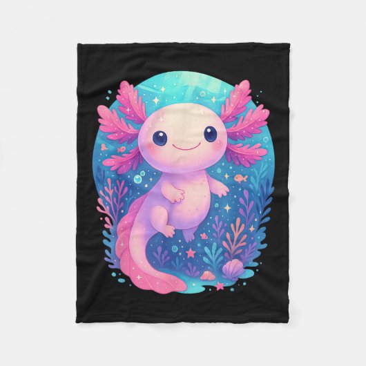 Niedliche Pastel Axolotl Unterwasser Fleecedecke (Vorderseite)
