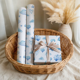 Niedliche Pastel Baby Boy Blue Trucks Wolken Herz Geschenkpapier Set