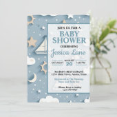 Niedliche Pastel Blue Boy Kinderdusche Einladung (Stehend Vorderseite)