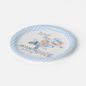 Niedliche Pastel Blue Brown Baby Bear verwandelt e Pappteller (Schrägansicht)