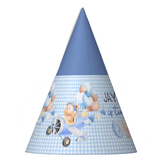 Niedliche Pastel Blue Brown Baby Bear verwandelt e Partyhütchen (Links)