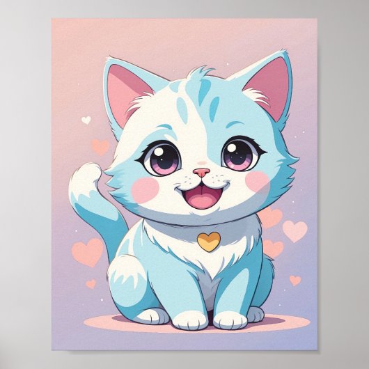 Niedliche Pastel Blue Kitten - Adorable Kinderzimm Poster (Vorne)