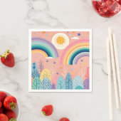Niedliche Pastel Boho Regenbogen & Sonne Oberwald Serviette (Beispiel)