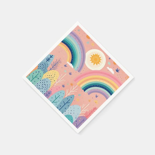 Niedliche Pastel Boho Regenbogen & Sonne Oberwald Serviette (Ecke)