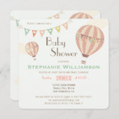 Niedliche Pastel Bunting & Hot Air Balloons Babydu Einladung (Vorne/Hinten)