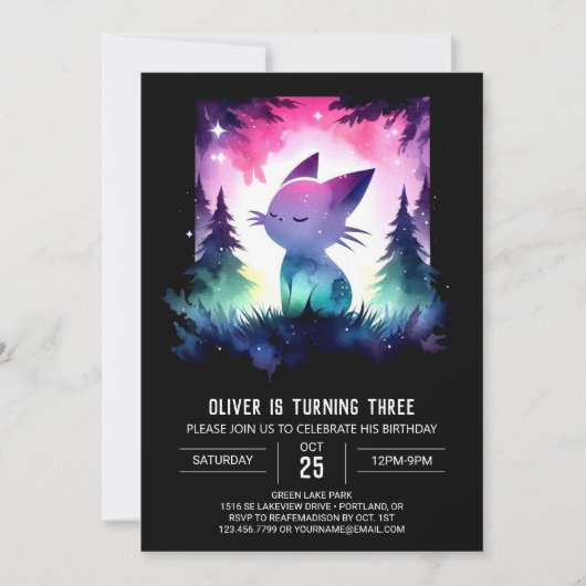 Niedliche Pastel Cat Geburtstag Einladung (Vorderseite)