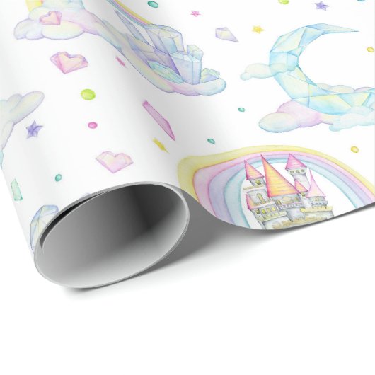 Niedliche Pastel Diamond Burg und Wolken Geschenkpapier (Rolleneckpunkt)