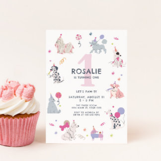 Niedliche Pastel Dog Girls zum ersten Geburtstag Einladung