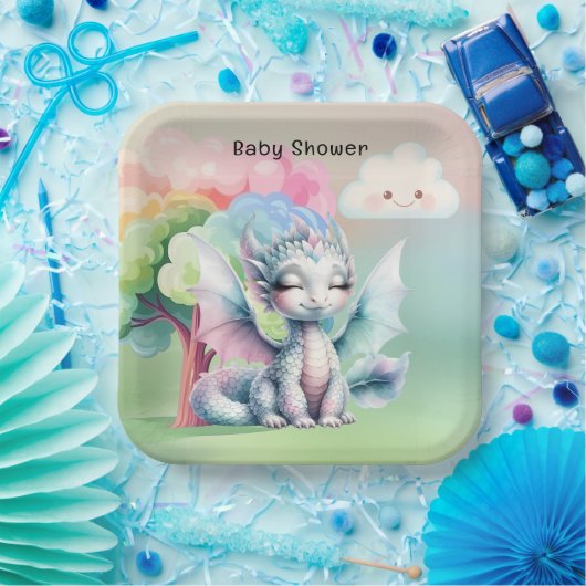 Niedliche Pastel Dragon Babydusche Pappteller (Party)
