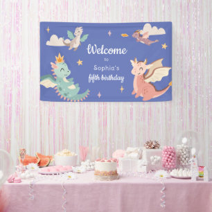 Niedliche Pastel Dragons Kindergeburtstag Party Banner