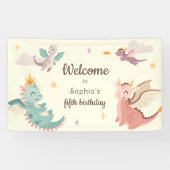Niedliche Pastel Dragons Kindergeburtstag Party Banner (Horizontal)