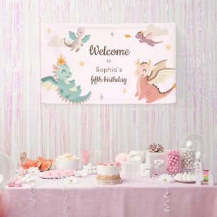 Niedliche Pastel Dragons Kindergeburtstag Party Banner