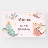 Niedliche Pastel Dragons Kindergeburtstag Party Banner (Horizontal)