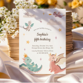 Niedliche Pastel Dragons Kindergeburtstag Party Einladung