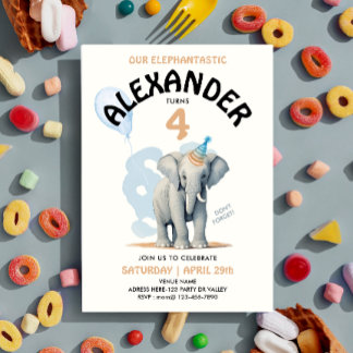 Niedliche Pastel Elephant Safari Zoo Boy Wasserfar Einladung