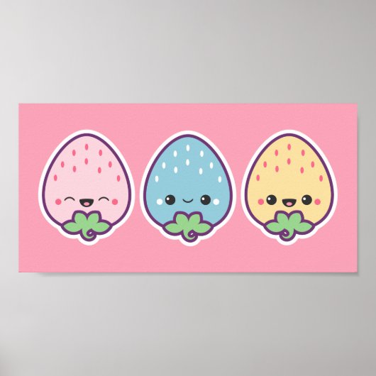 Niedliche Pastel Erdbeeren Poster (Vorne)