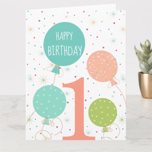 Niedliche Pastel farbige Balloons 1. Geburtstag Karte (Kleine Pflanze)