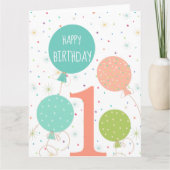Niedliche Pastel farbige Balloons 1. Geburtstag Karte (Vorderseite)