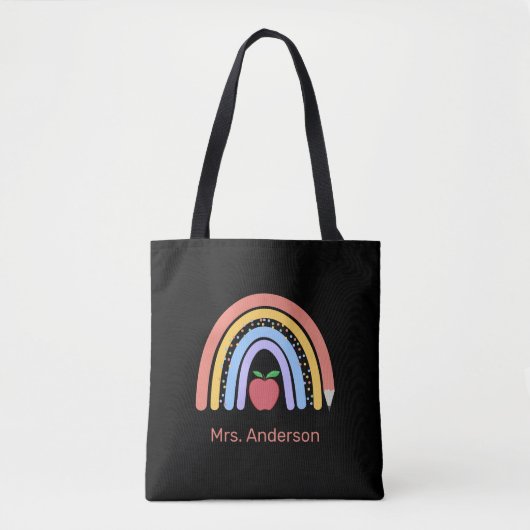 Niedliche Pastel farbige Regenbogenlehrerin Black Tasche (Vorderseite)