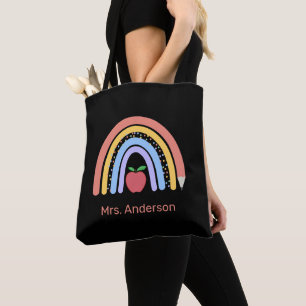 Niedliche Pastel farbige Regenbogenlehrerin Black Tasche