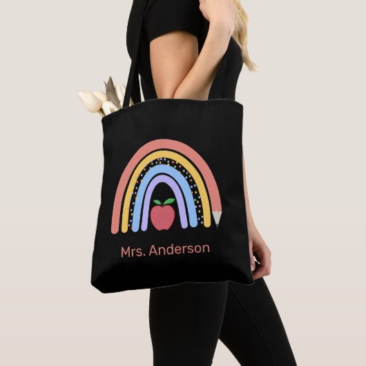 Niedliche Pastel farbige Regenbogenlehrerin Black Tasche (Von Nahem)