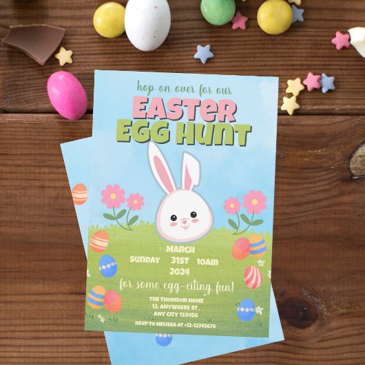 Niedliche Pastel Frühjahr Ostern Bunny Egg Hunt Einladung